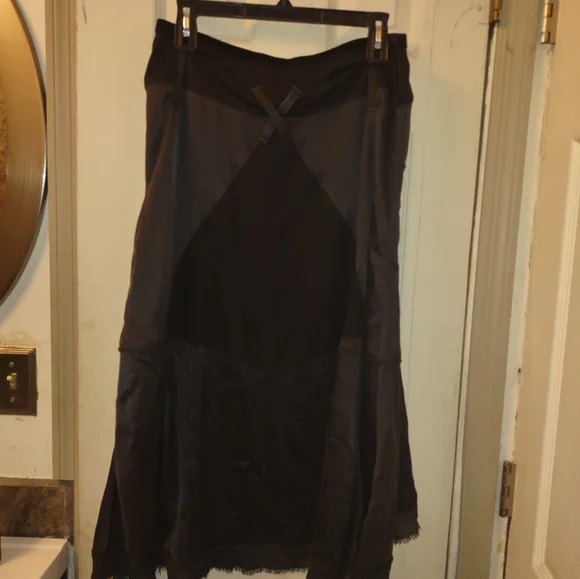 GO By Go Silk Skirt 100% Silk Asymmetrical Hem Midi in Off Black SZ M New $298